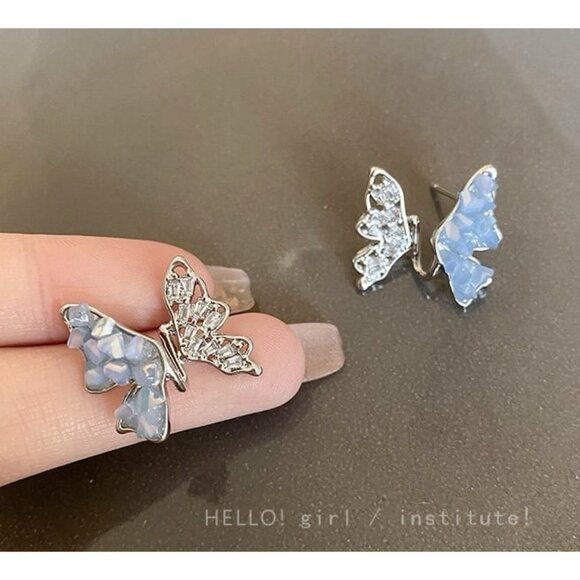 Blue Butterfly Pearl Earrings - Picture 6 of 6